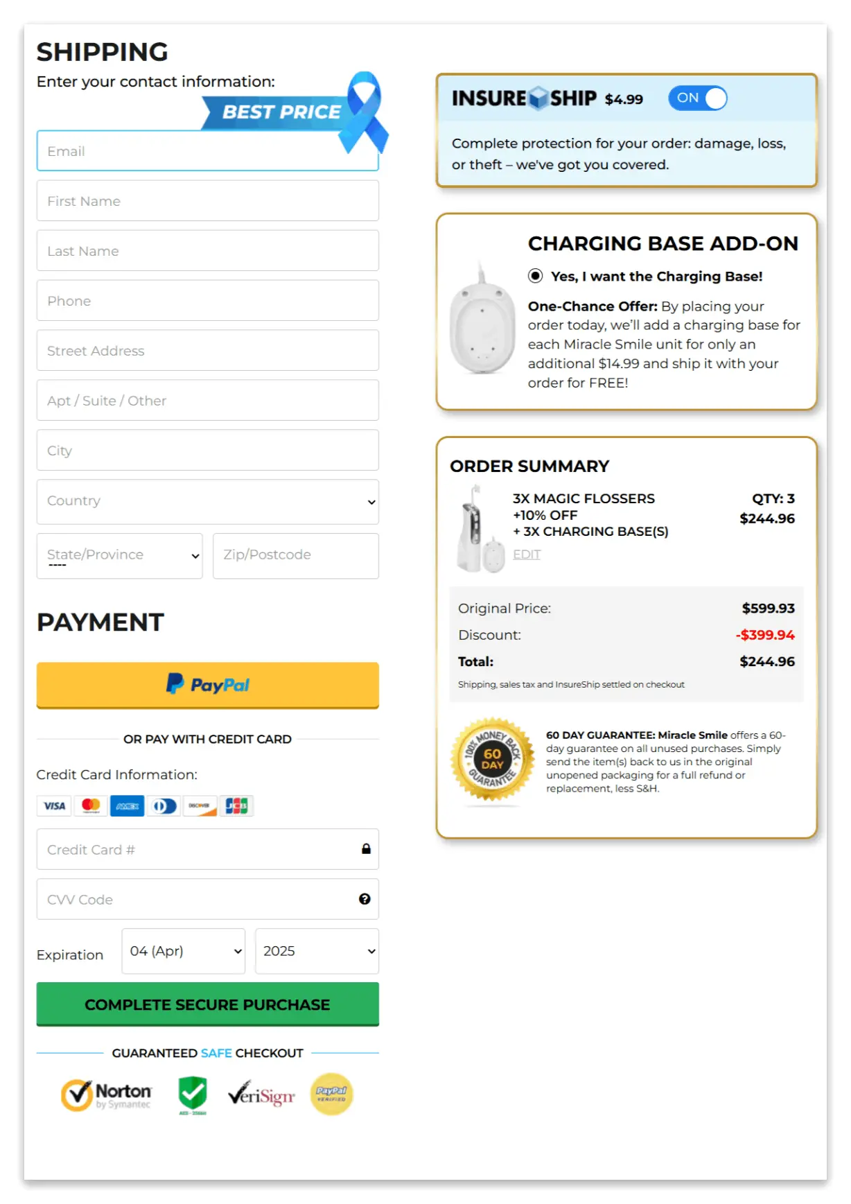 Miracle Smile Magic Flosser secure checkout page
